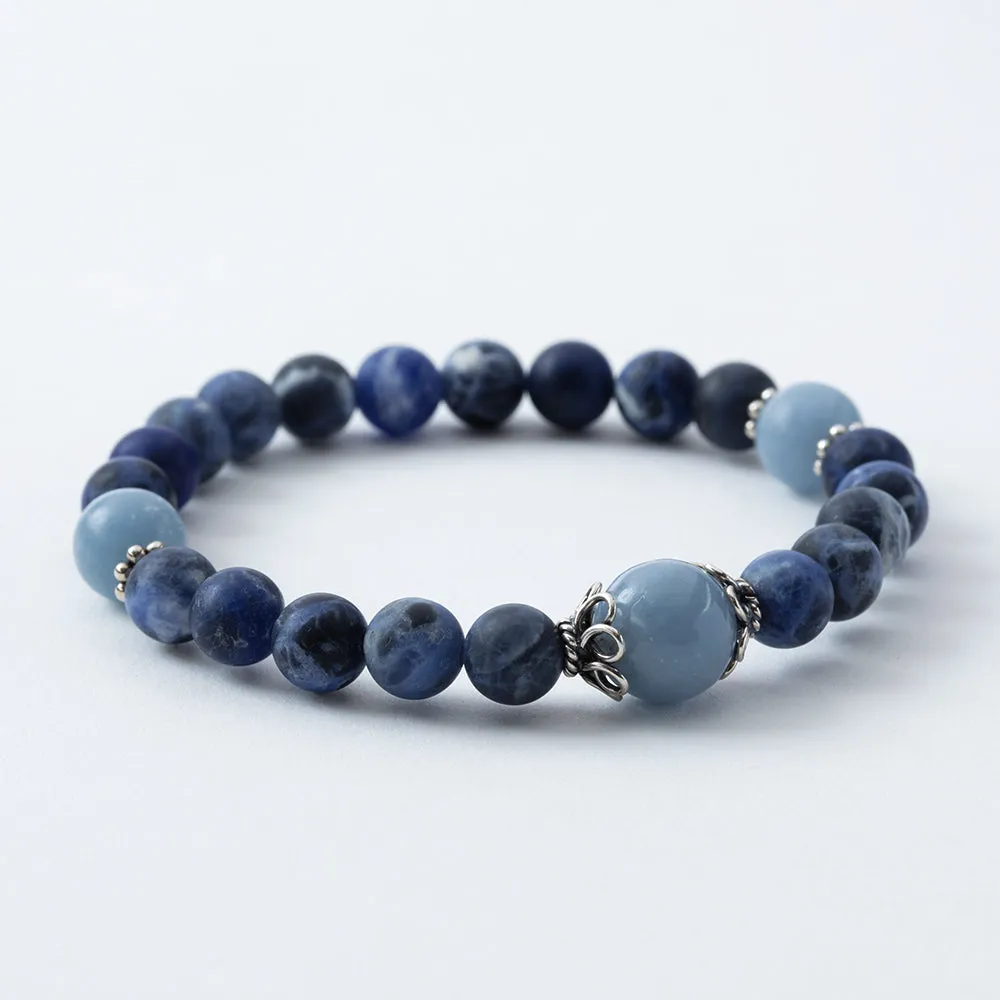 Matte Sodalite and Angelite Stretchy Mala Bracelet