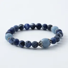 Matte Sodalite and Angelite Stretchy Mala Bracelet