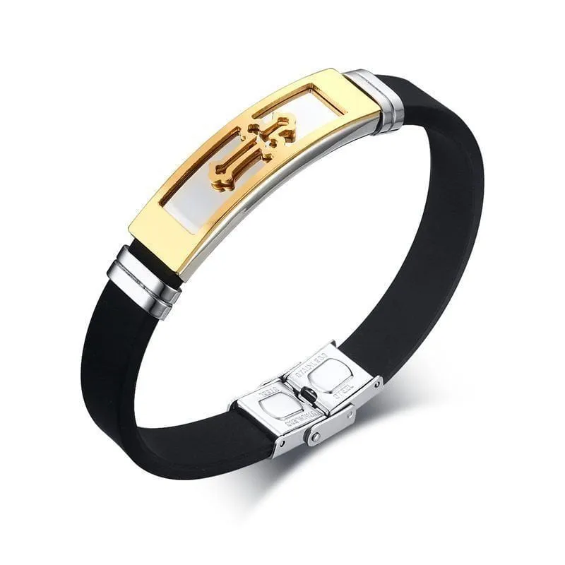 Men's Cross Bracelet <br> Rubber Golden Cross