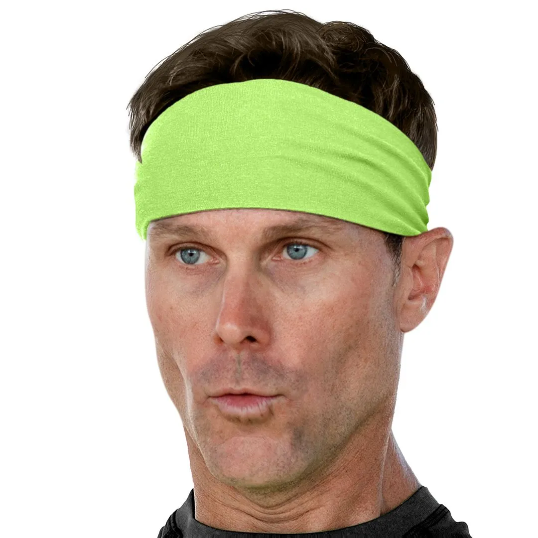 Men's Headbands Cotton Jersey 3" Wide Sports Fitness Yoga Made in the USA Lime