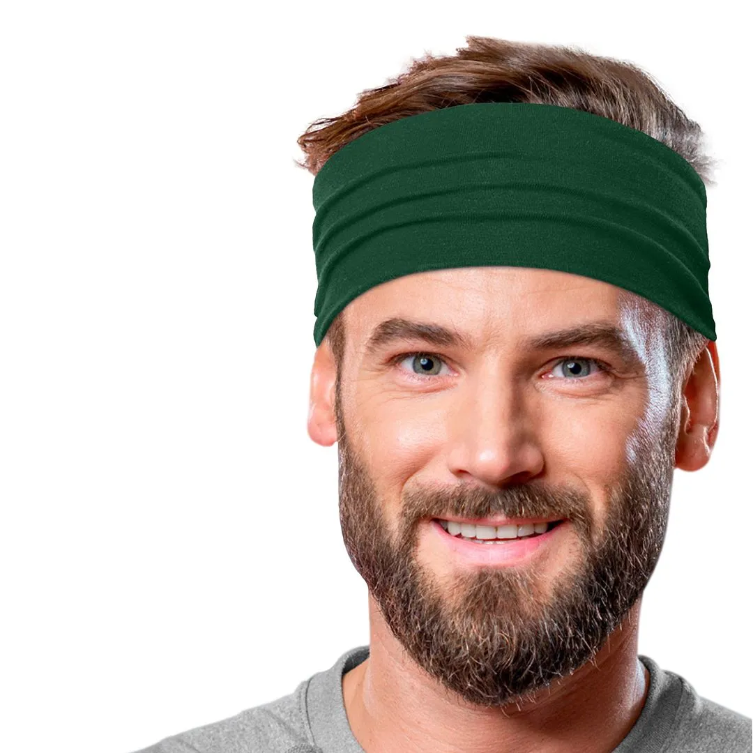 Men's Headbands Cotton Jersey 5" Wide Sports Fitness Yoga Made in the USA Forest