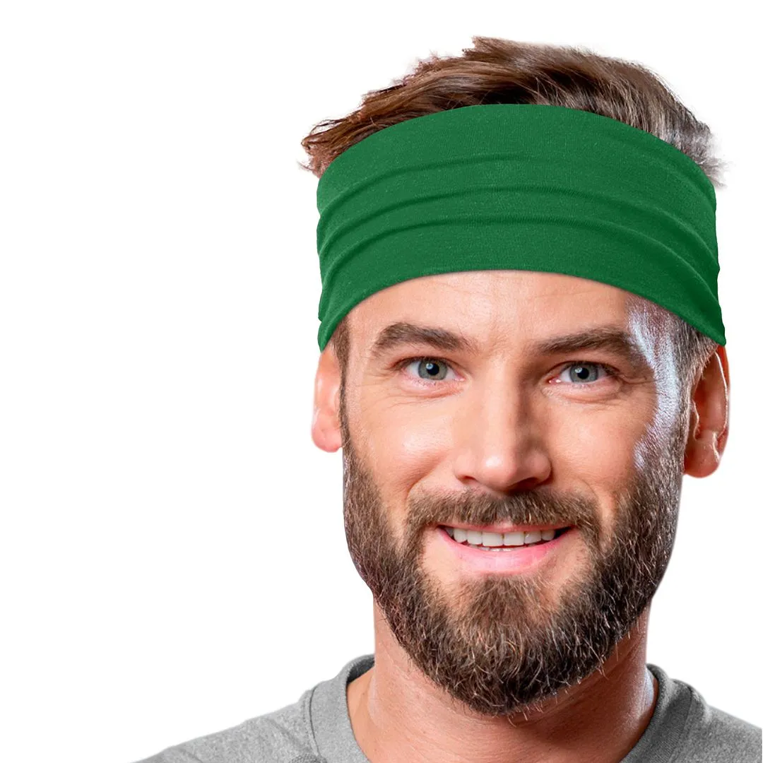 Men's Headbands Cotton Jersey 5" Wide Sports Fitness Yoga Made in the USA Green