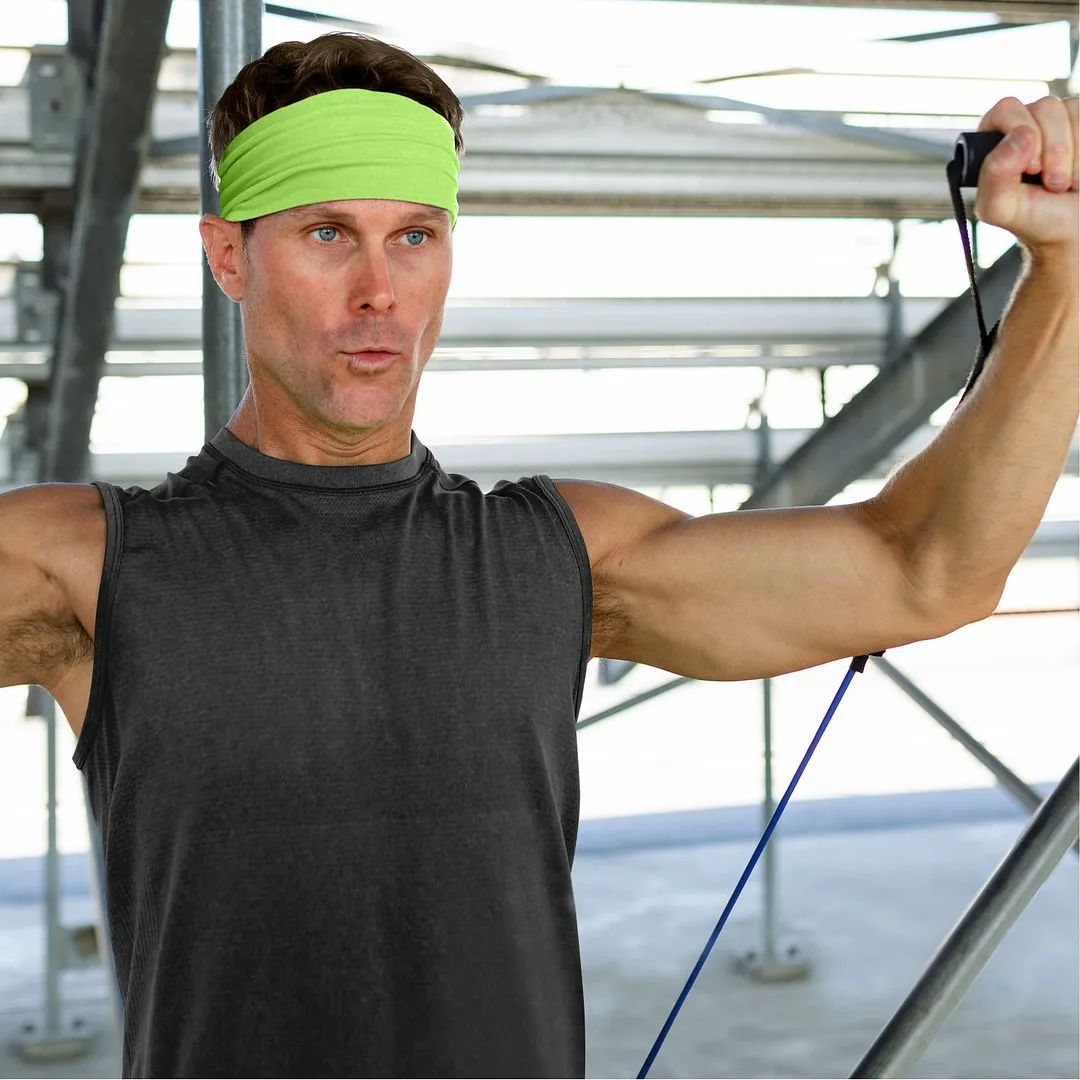 Men's Headbands Cotton Jersey 5" Wide Sports Fitness Yoga Made in the USA Lime