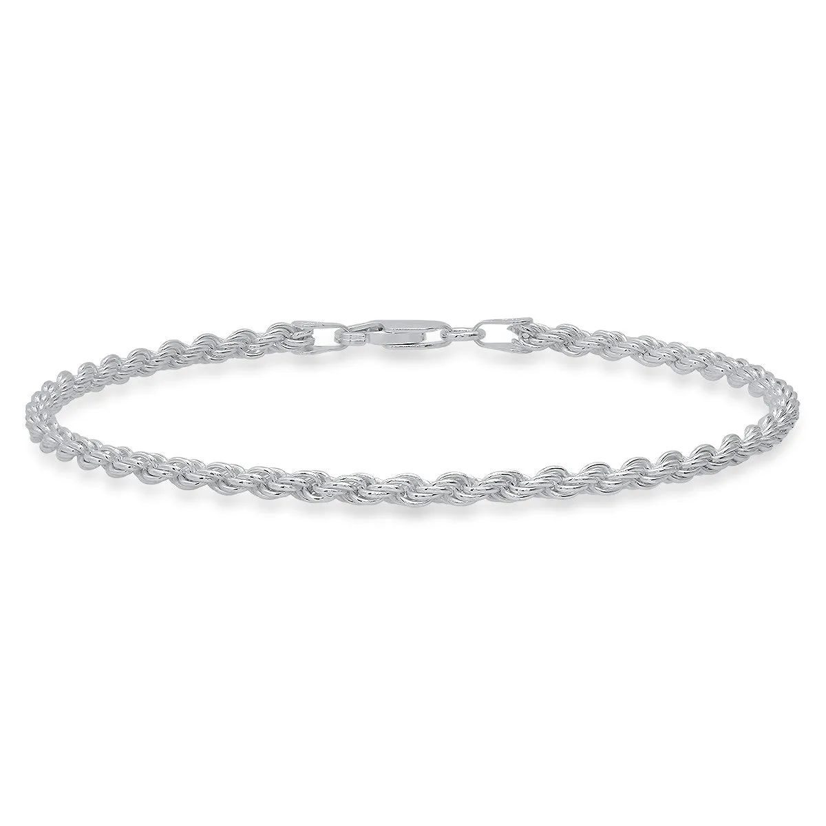 Mens Italian Sterling Silver 3mm Rope Chain Bracelet