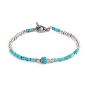 Mens Turquoise Heishi Bead and Turquoise Nugget Combo with Metal Beads Toggle Bracelet