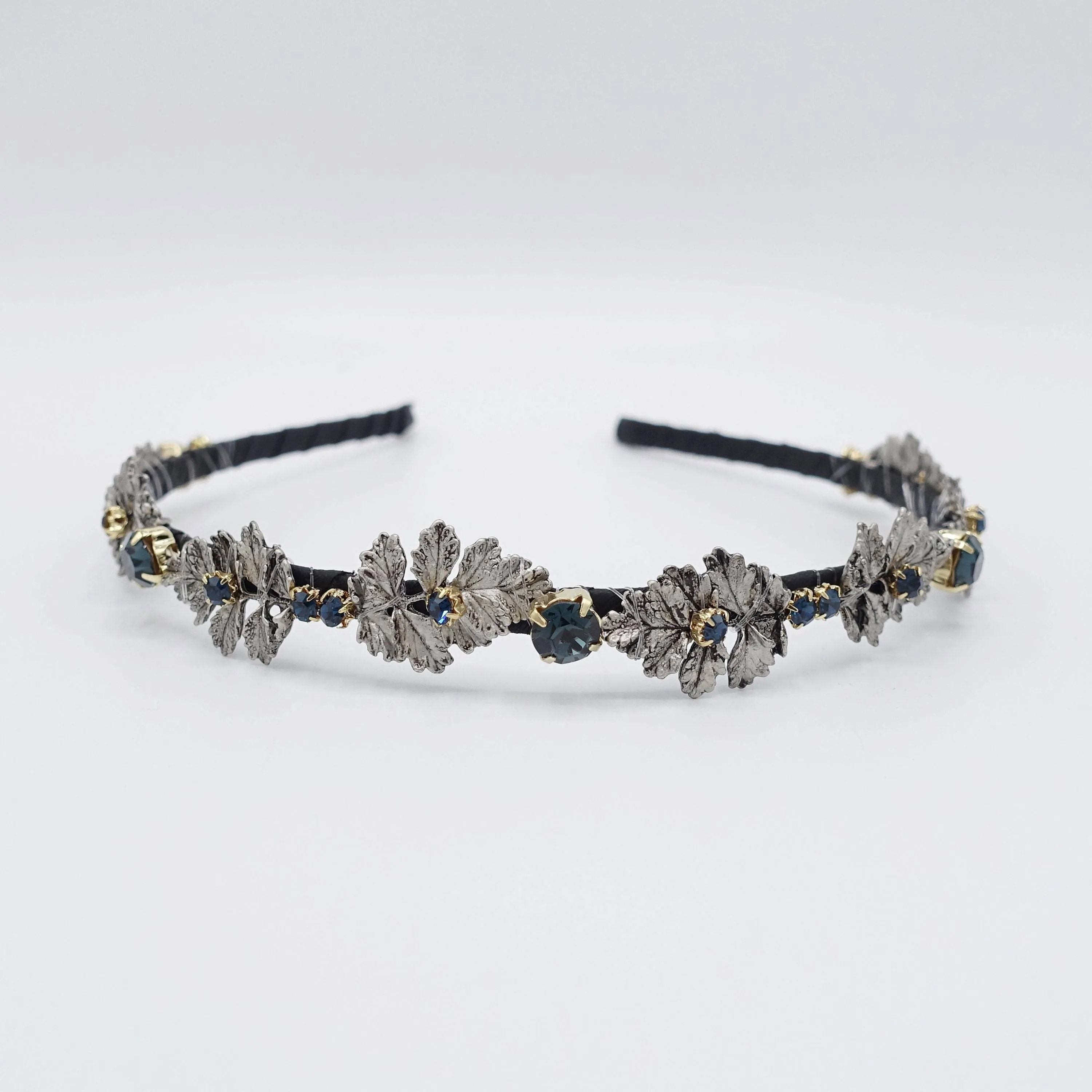 metal leaf headband rhinestone embellished thin hairband for women