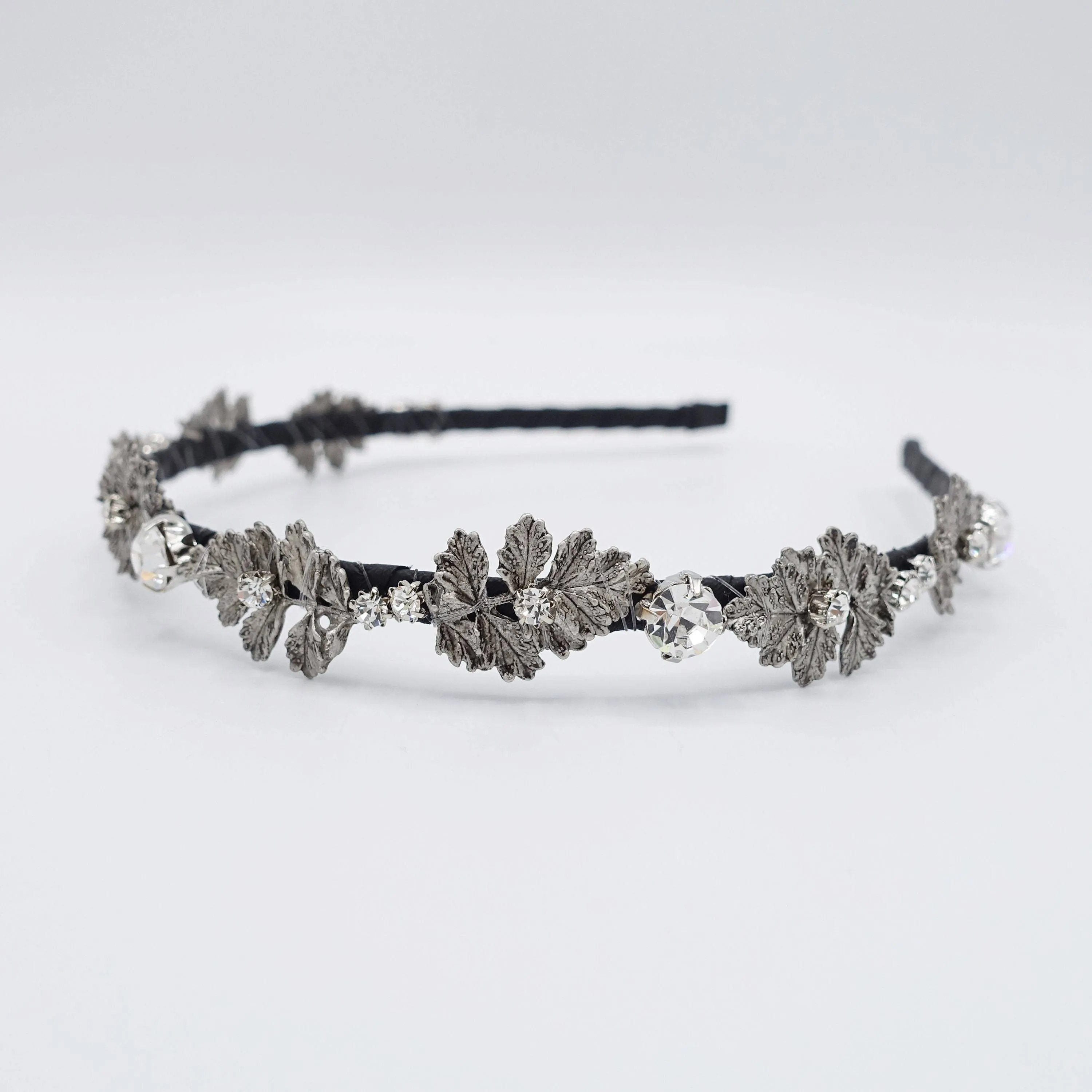 metal leaf headband rhinestone embellished thin hairband for women