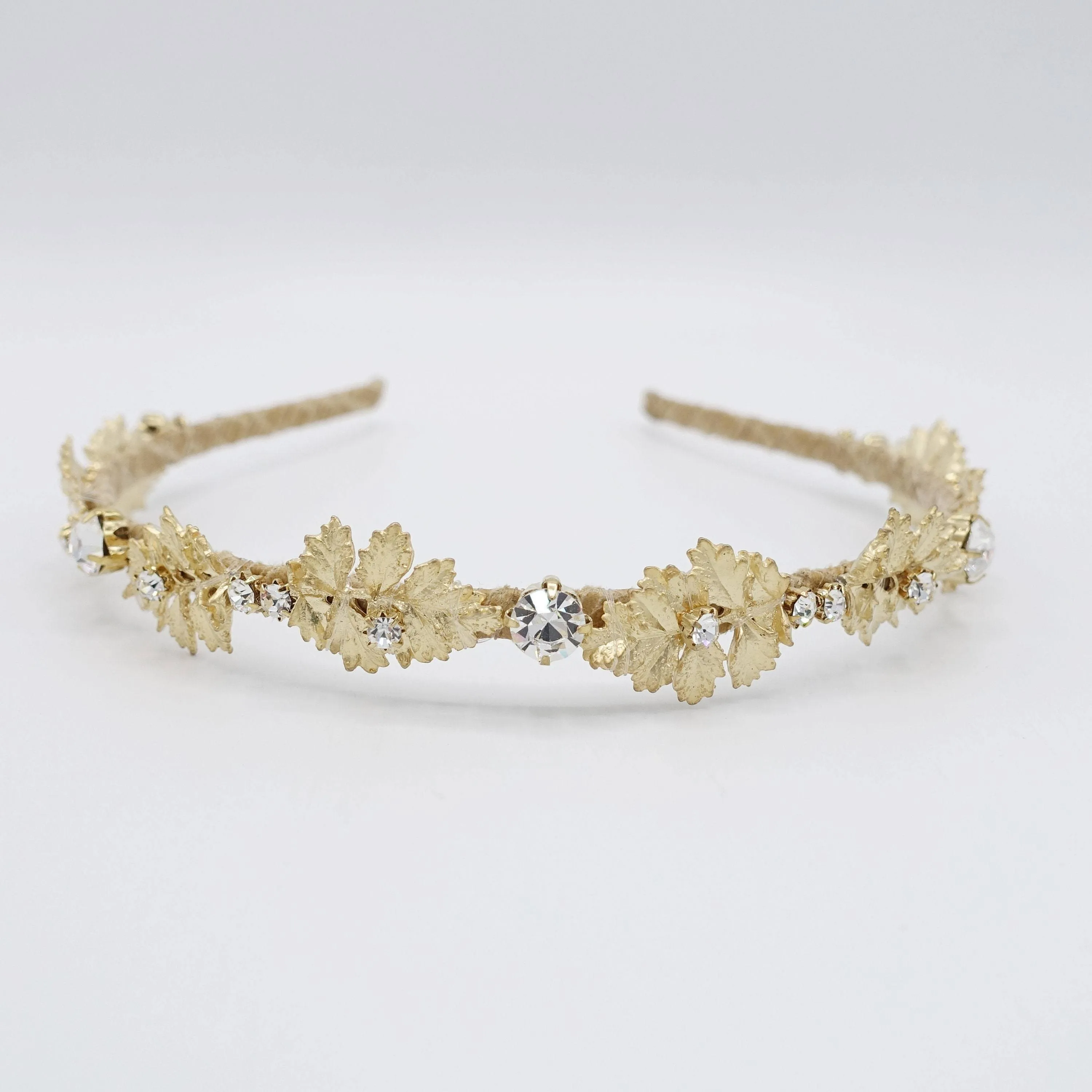 metal leaf headband rhinestone embellished thin hairband for women