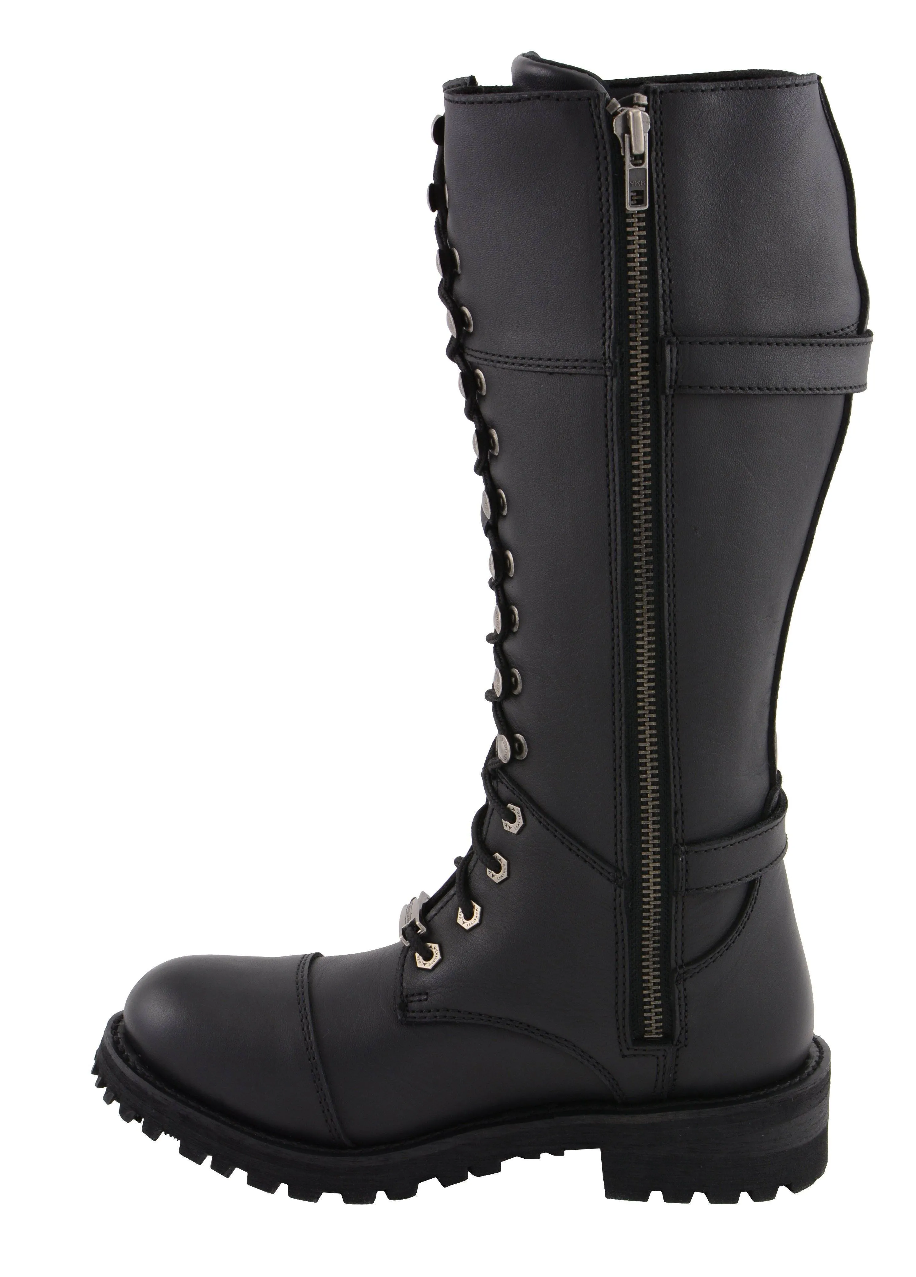 Milwaukee Leather MBL9390 Women’s Black 16-inch Lace-Up Front Cap Toe Motorcycle Riding Leather Boots