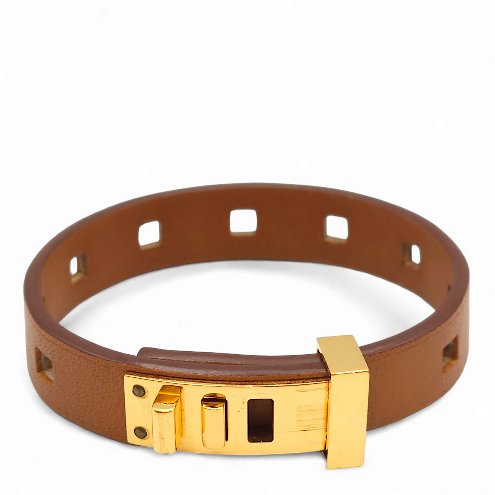 Mini Dog T3 Brown Bracelet in Swift, Gold hardware