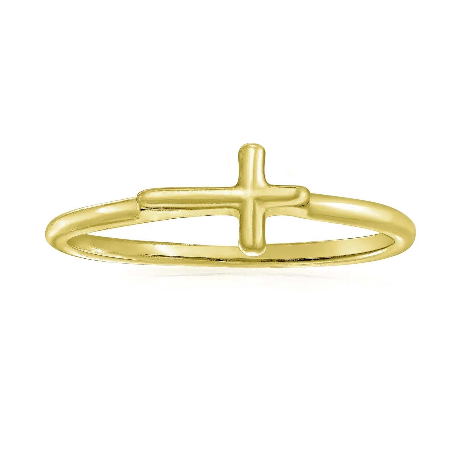 Minimalist Silver Ring: Thin Band Stackable Cross 14K Gold Plated Sterling Silver