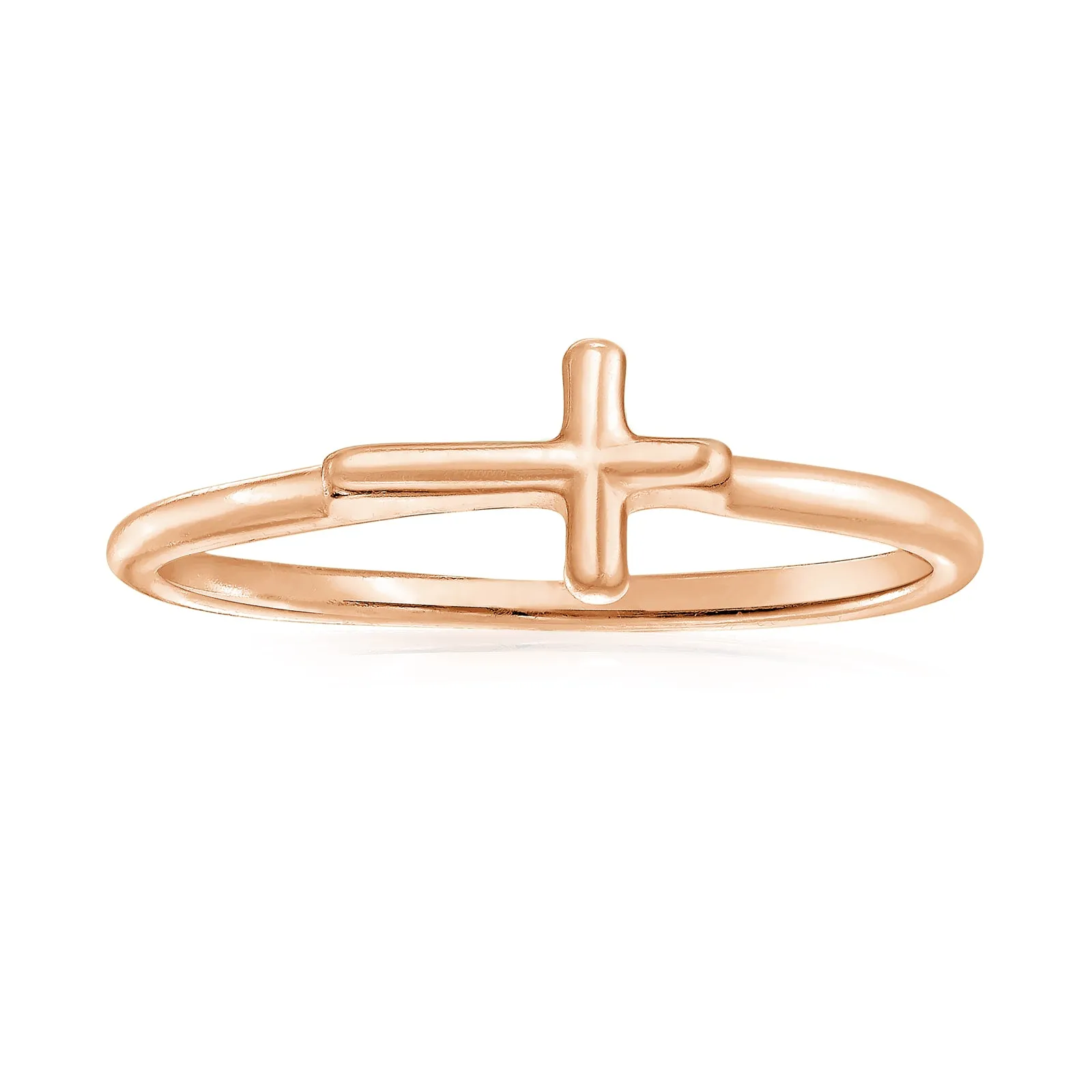 Minimalist Silver Ring: Thin Band Stackable Cross 14K Gold Plated Sterling Silver