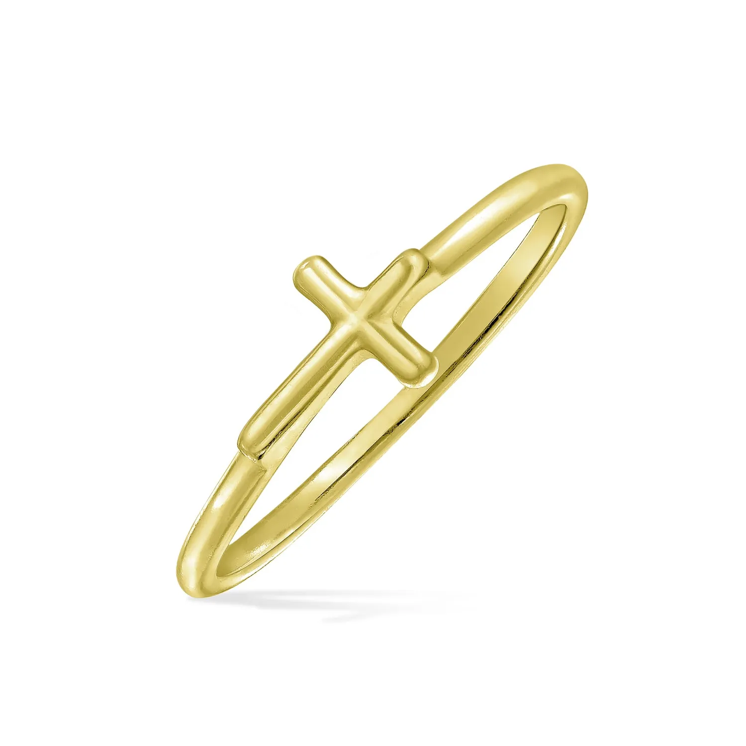 Minimalist Silver Ring: Thin Band Stackable Cross 14K Gold Plated Sterling Silver