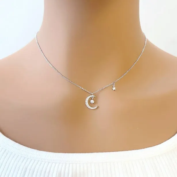 Moon & Star Cubic Zirconia Necklace