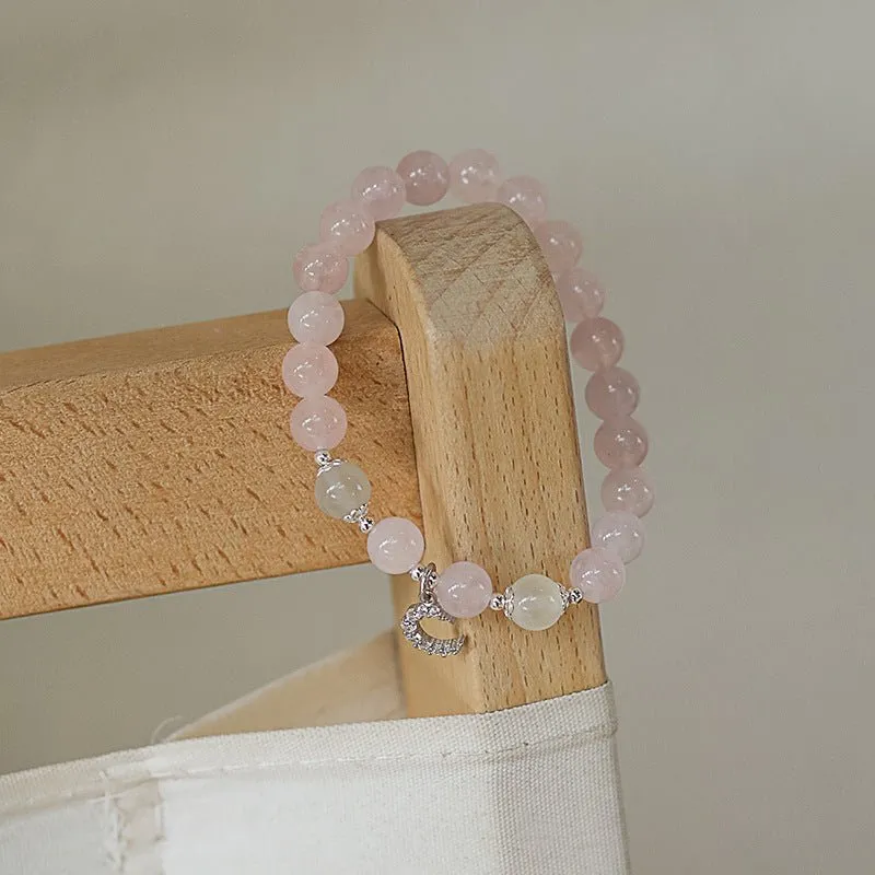 Moonstone & Rose Quartz Bracelet with crescent tarnish