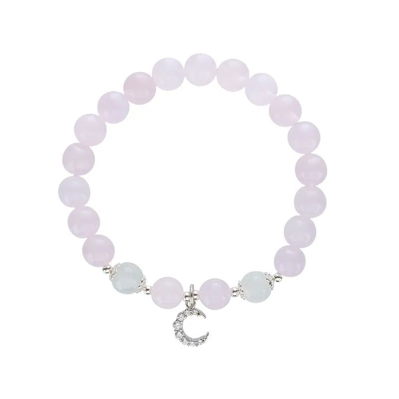 Moonstone & Rose Quartz Bracelet with crescent tarnish