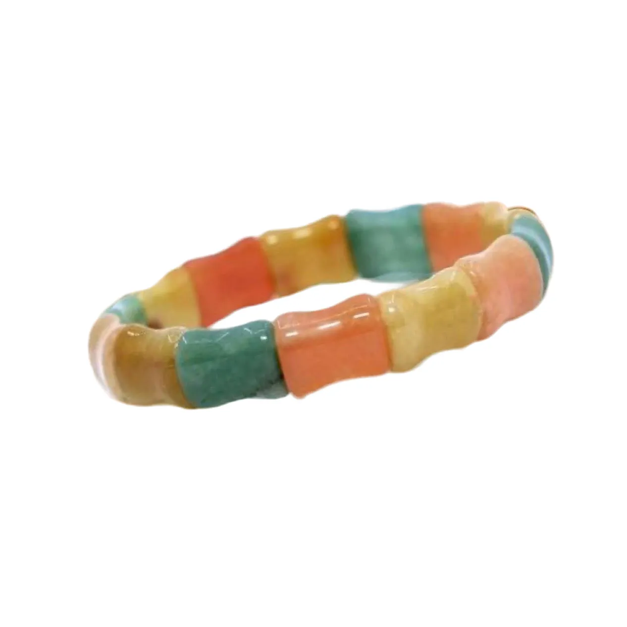 Multi-Gemstone Bamboo-Shaped Bangle Bracelet