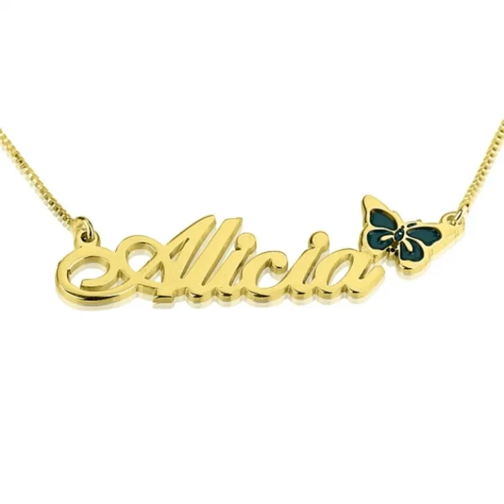 Name Necklace with Coloured Symbols 24k Gold Plated