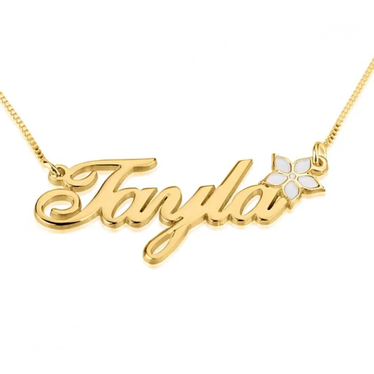 Name Necklace with Coloured Symbols 24k Gold Plated