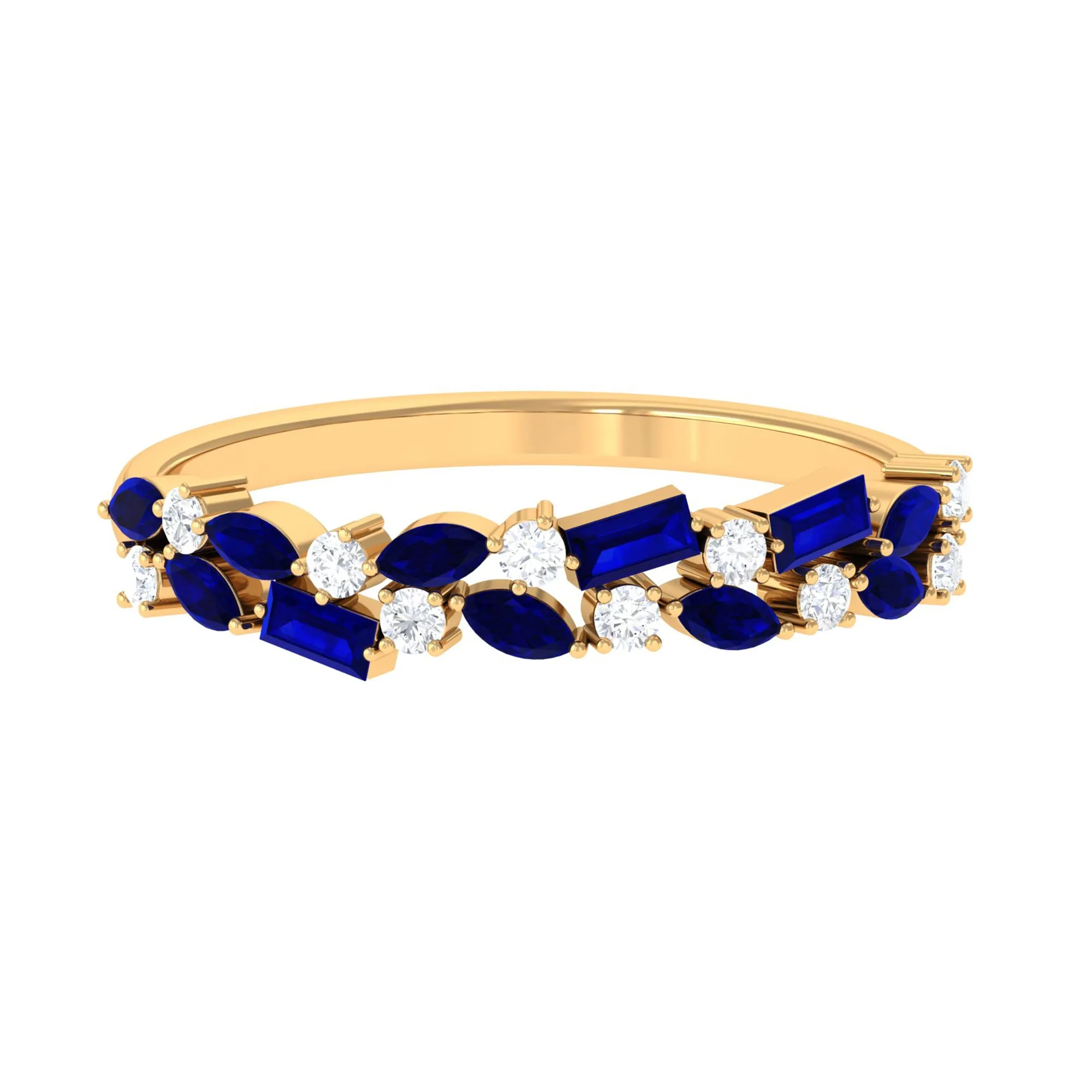 Natural Blue Sapphire Diamond Half Eternity Anniversary Band Ring