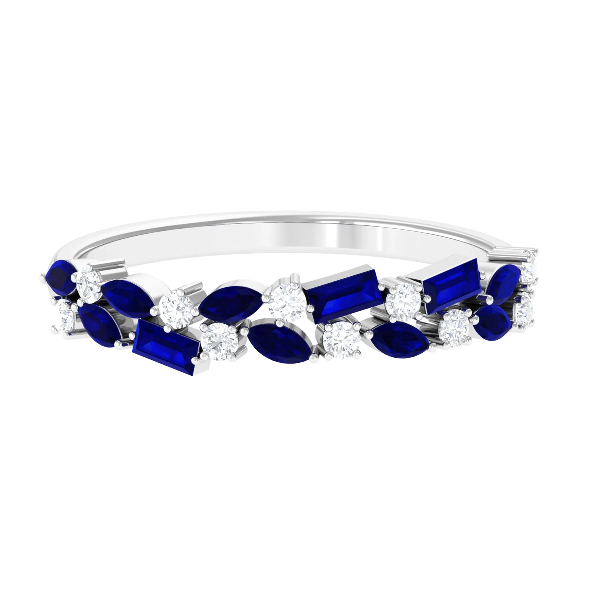 Natural Blue Sapphire Diamond Half Eternity Anniversary Band Ring