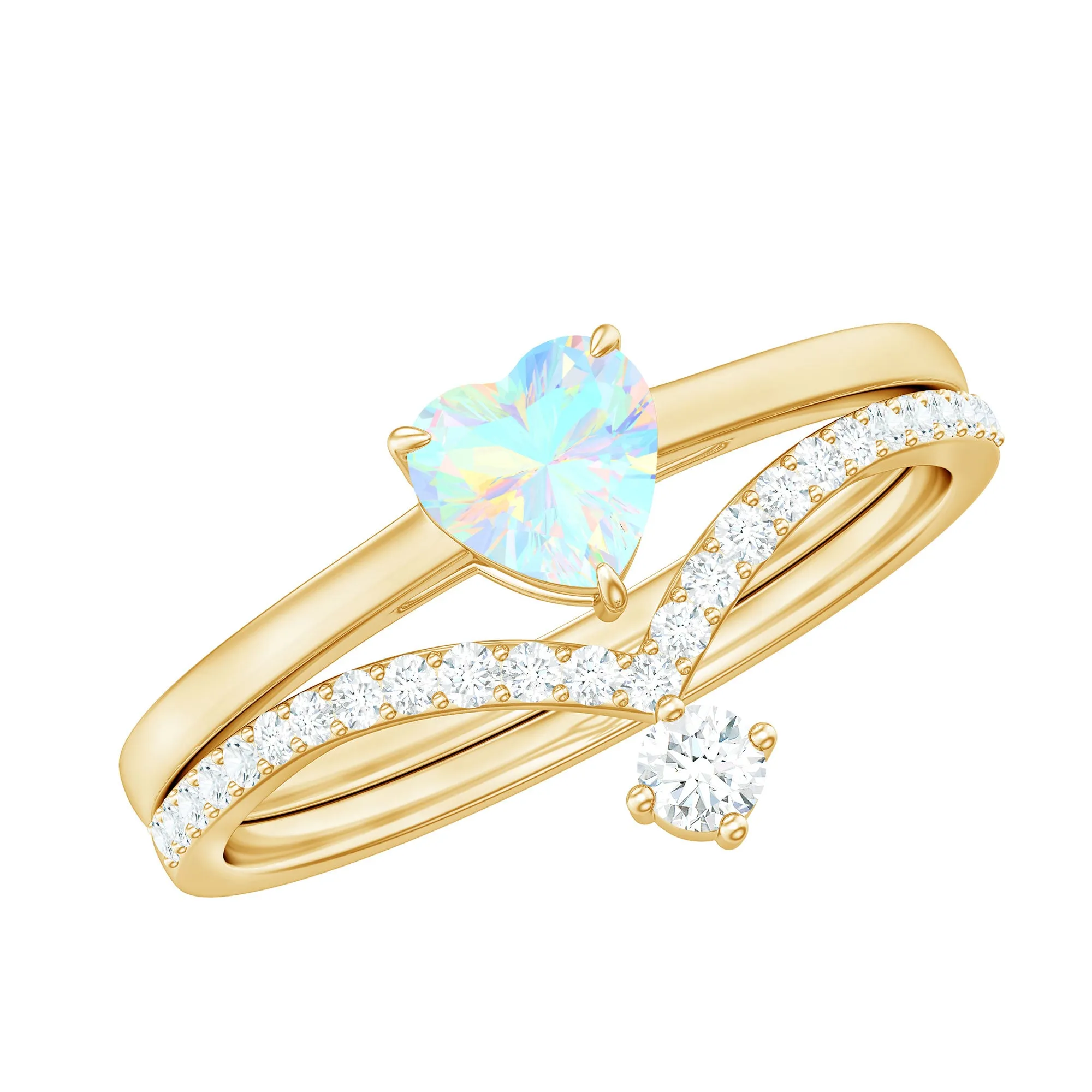 Natural Ethiopian Opal and Diamond Heart Ring Set