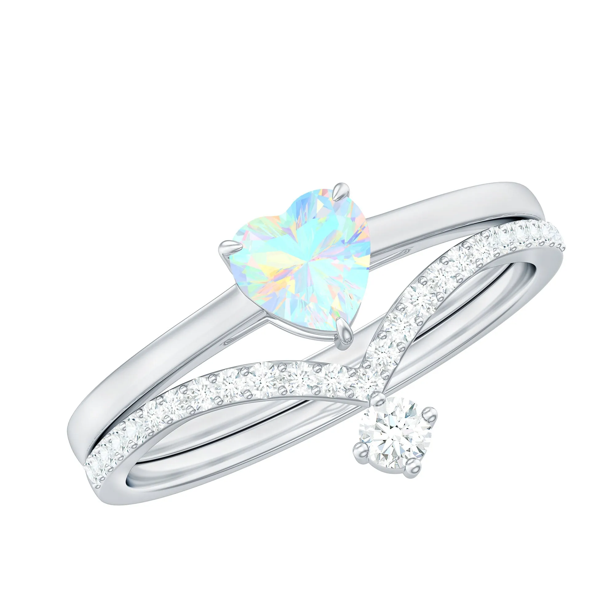 Natural Ethiopian Opal and Diamond Heart Ring Set