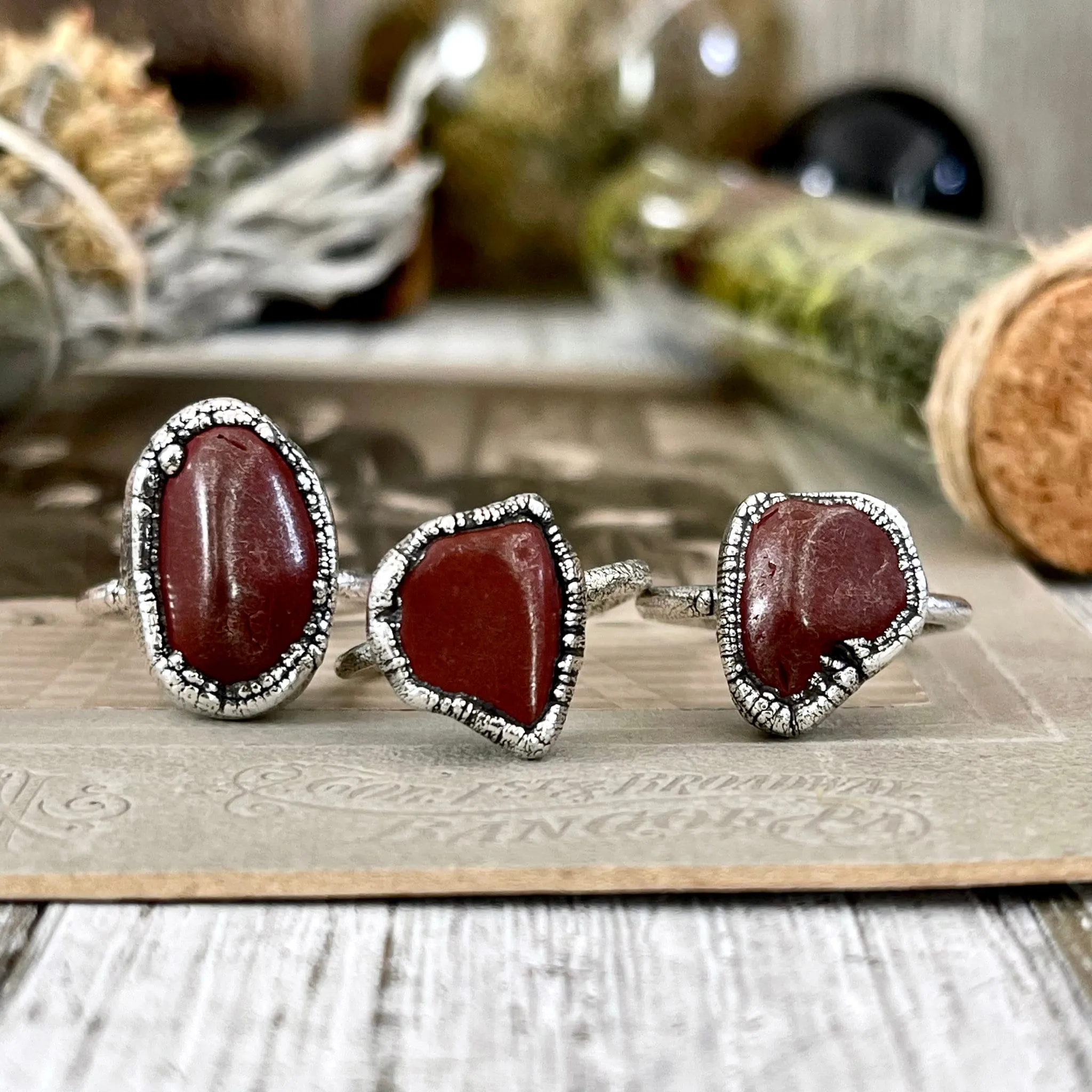 Natural Red Jasper Small Stone Ring in Fine Silver Size 5 6 7 8 9 10 / Foxlark Collection