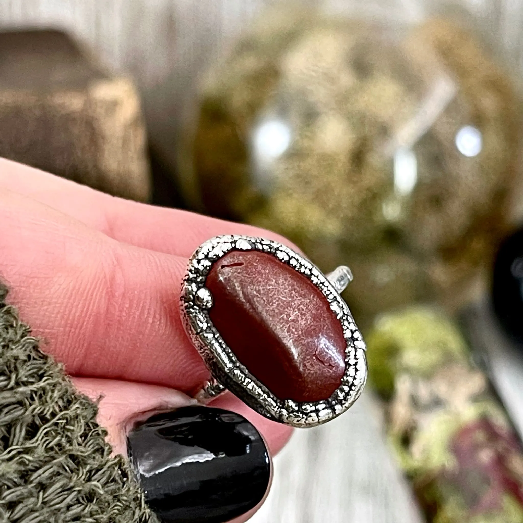 Natural Red Jasper Small Stone Ring in Fine Silver Size 5 6 7 8 9 10 / Foxlark Collection