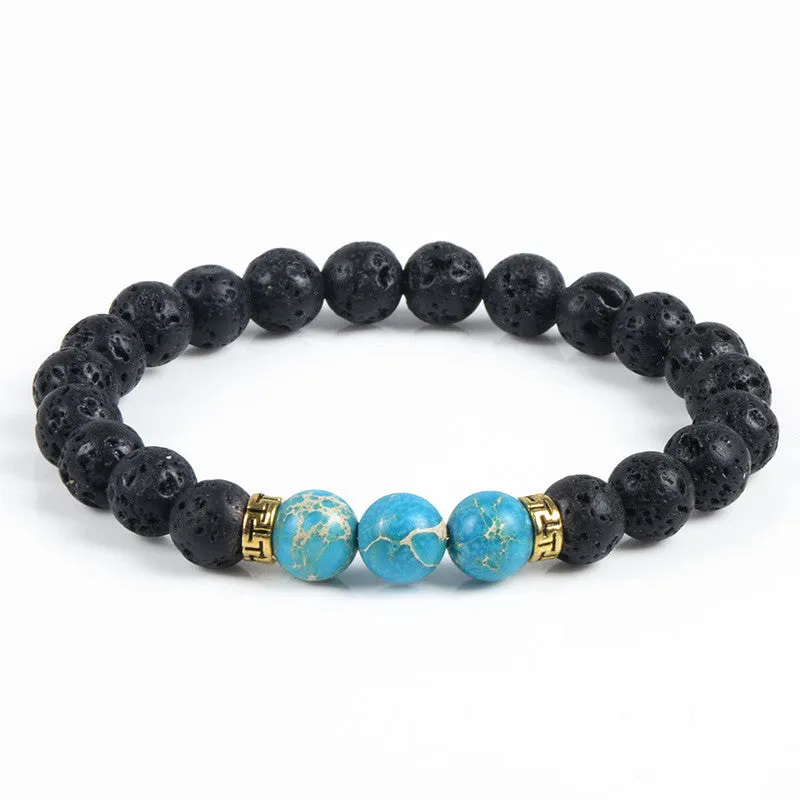 Natural Stone Bracelet & Bangle With Lava Rock Bracelet Of Stretch Buddha & Yoga Bracelet Women Men