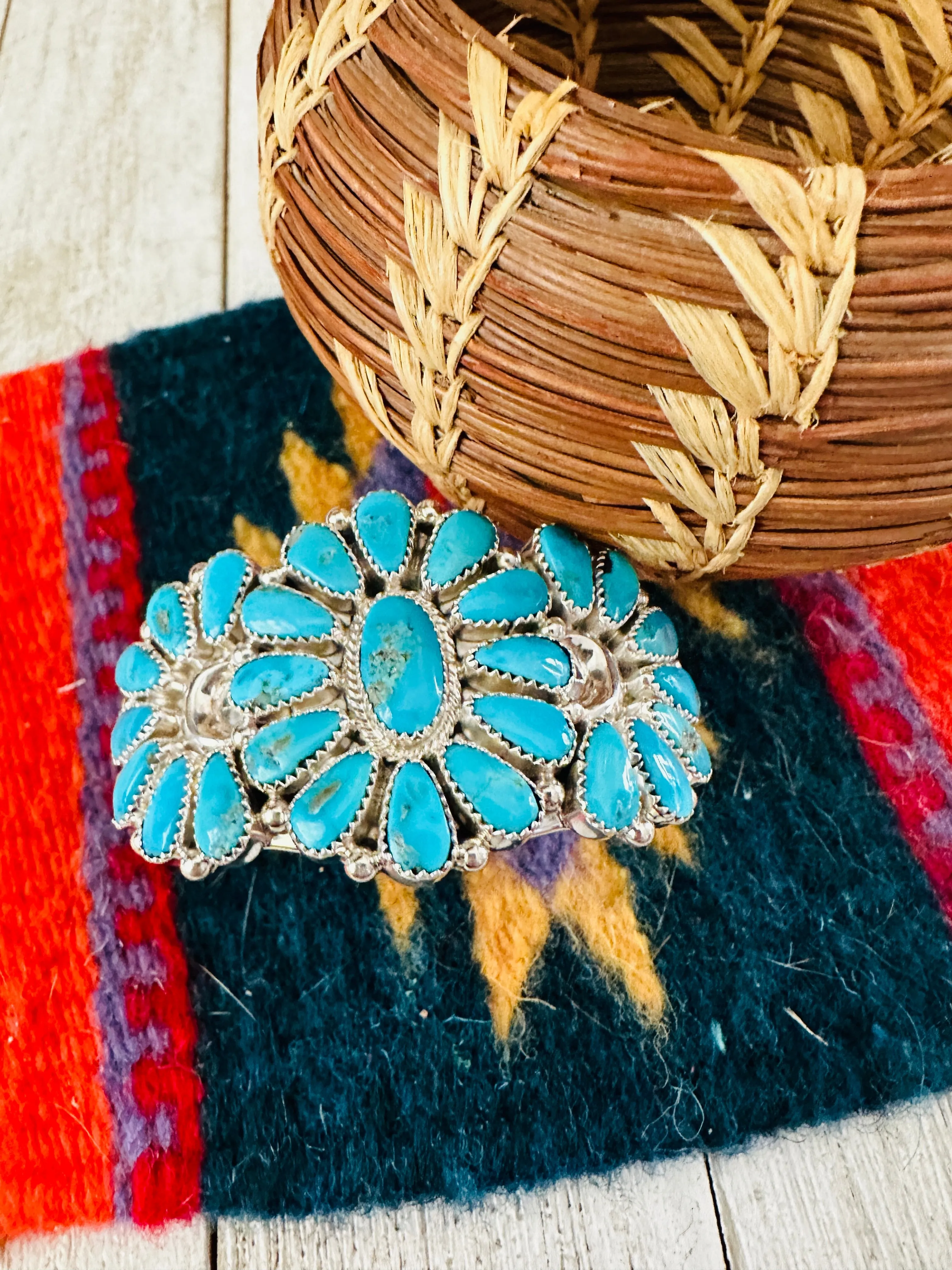 Navajo Kingman Turquoise & Sterling Silver Cluster Cuff Child Bracelet