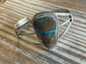 Navajo Ribbon Turquoise & Sterling Silver Cuff Bracelet Signed