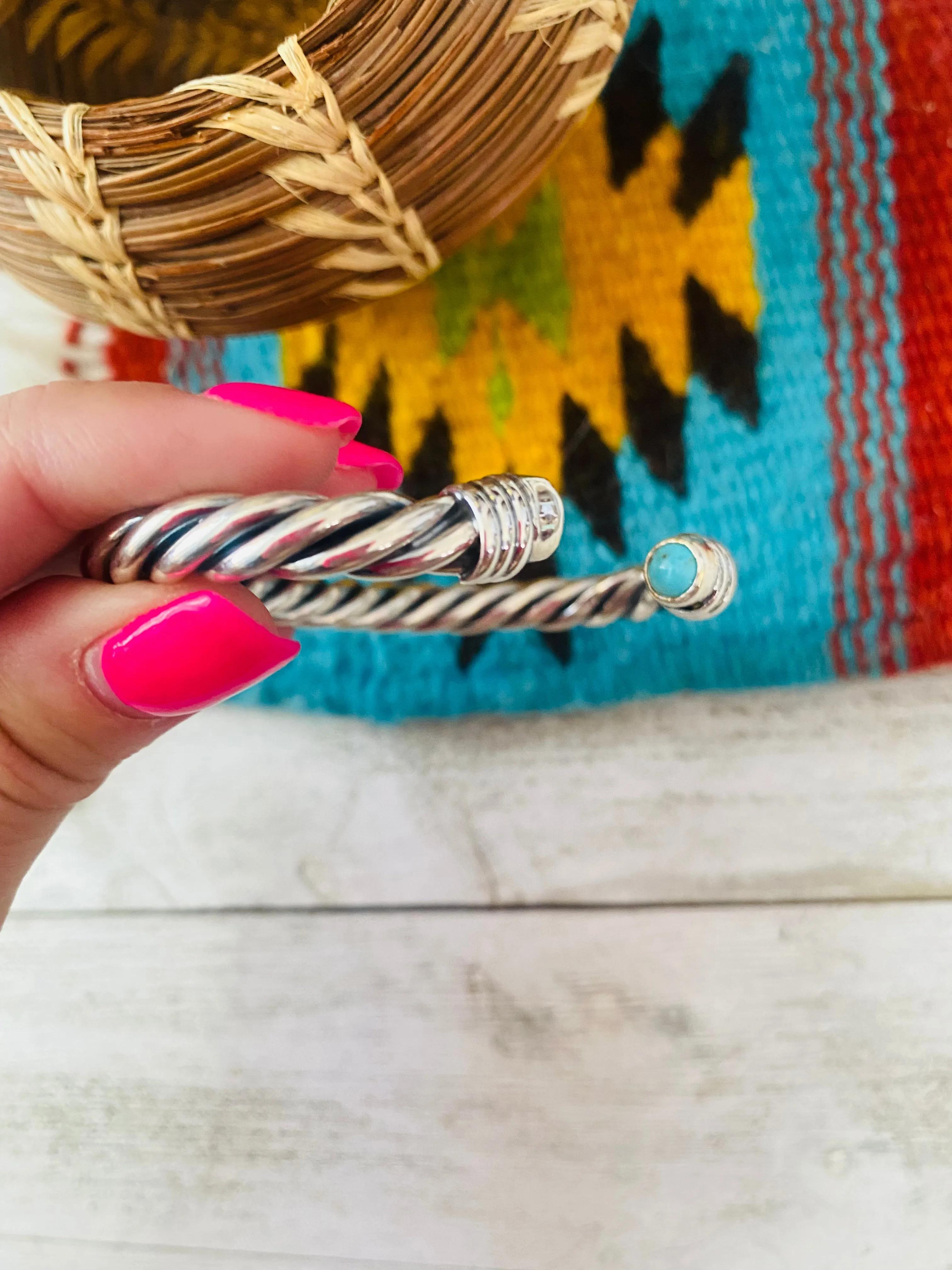 Navajo Turquoise & Sterling Silver Twisted Floating Cuff Bracelet