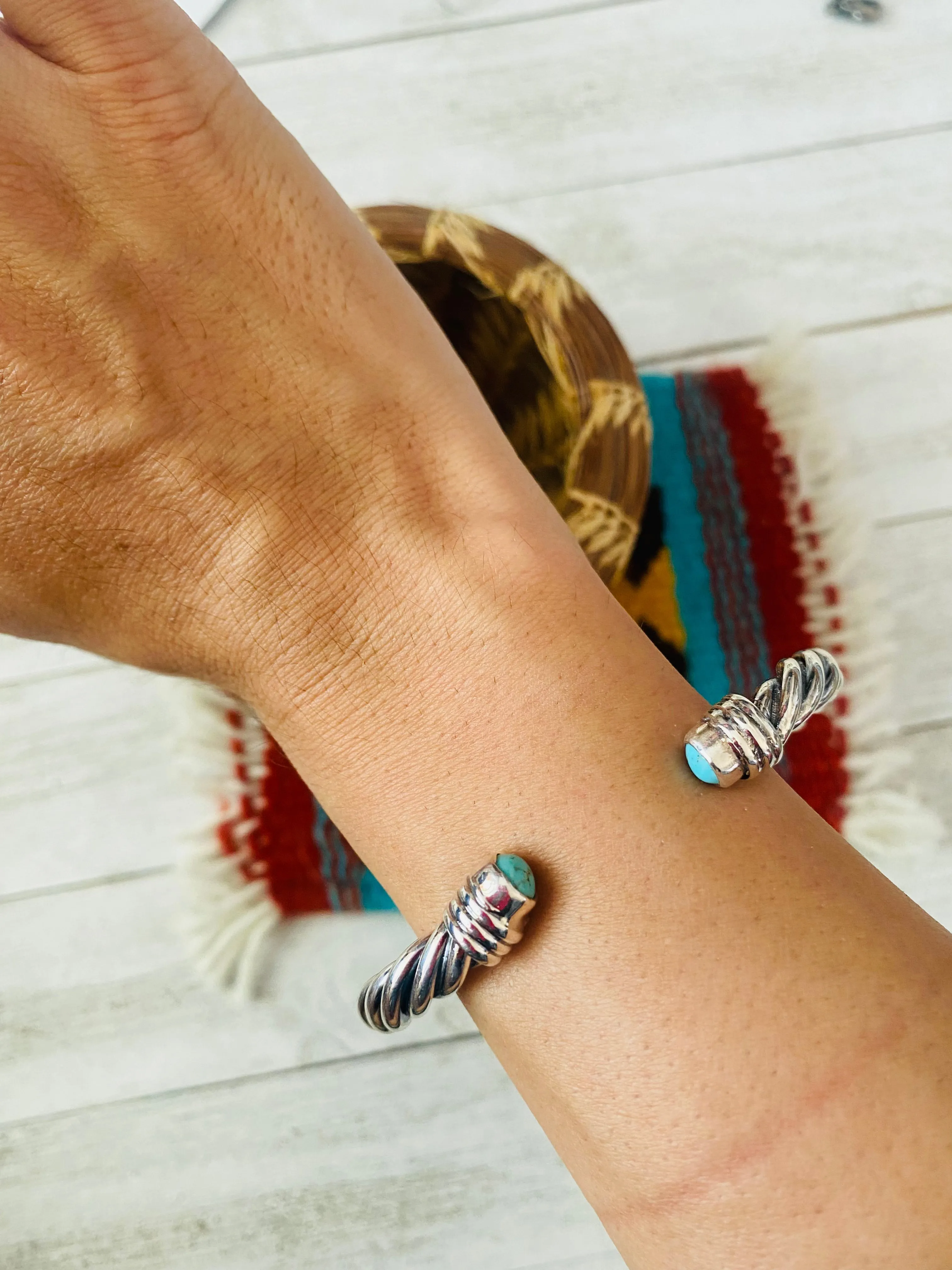 Navajo Turquoise & Sterling Silver Twisted Floating Cuff Bracelet