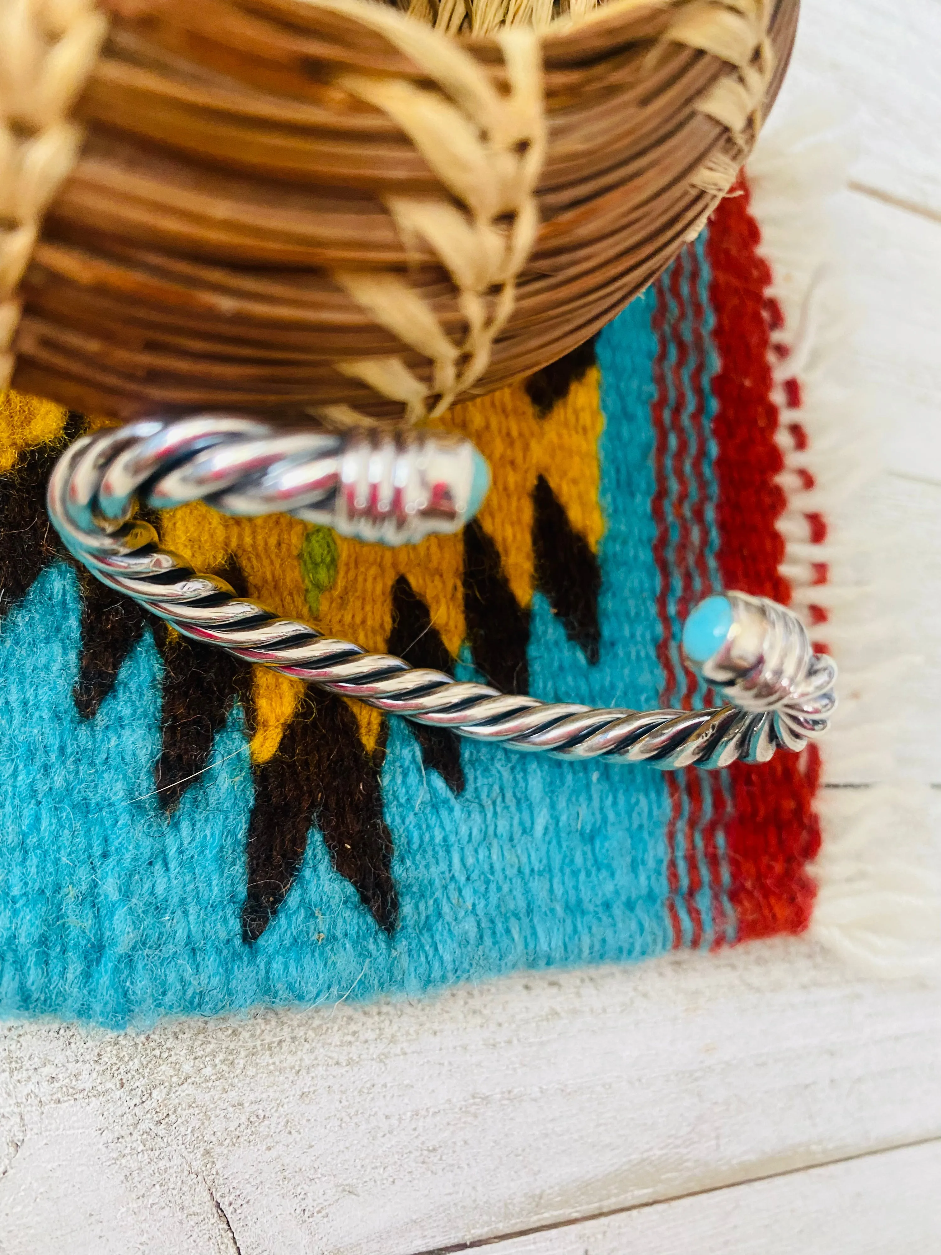 Navajo Turquoise & Sterling Silver Twisted Floating Cuff Bracelet