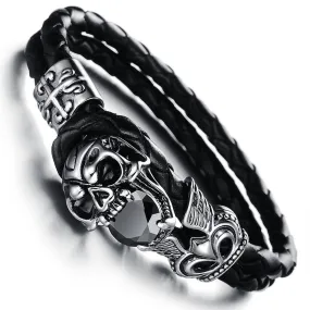 NEW Fashion jewelry Skull Stainless Steel Black Japan Kito Genuine leather Personality Men Bracelet male Bangles