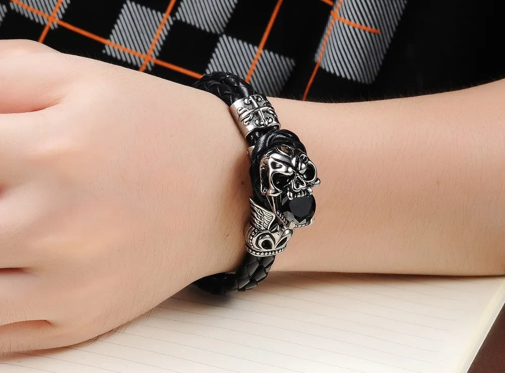 NEW Fashion jewelry Skull Stainless Steel Black Japan Kito Genuine leather Personality Men Bracelet male Bangles