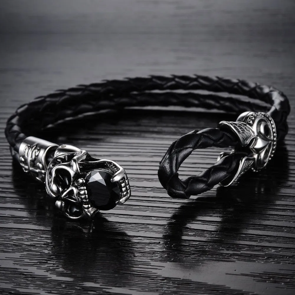 NEW Fashion jewelry Skull Stainless Steel Black Japan Kito Genuine leather Personality Men Bracelet male Bangles