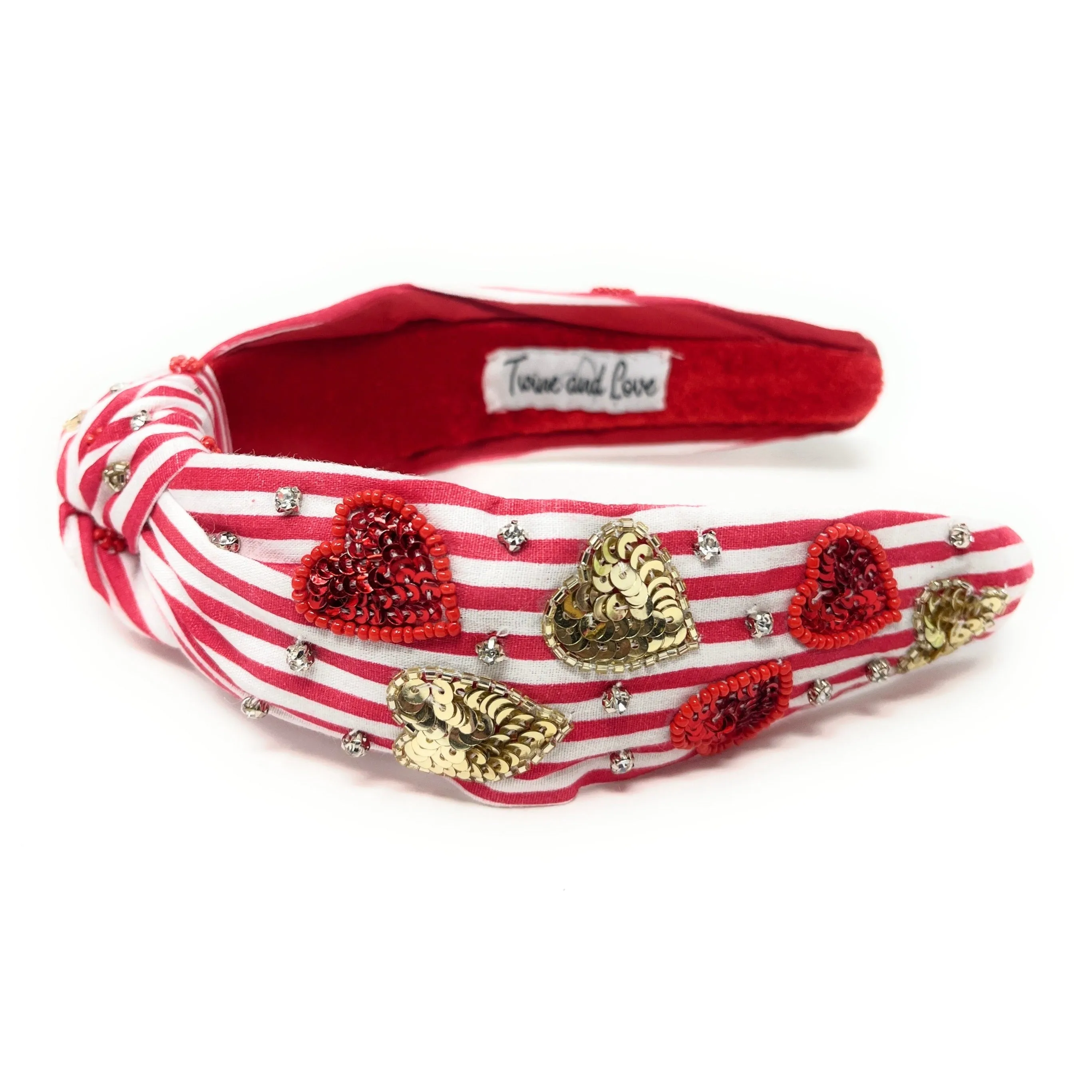 New! Hearts Sequin Striped Knot Headband