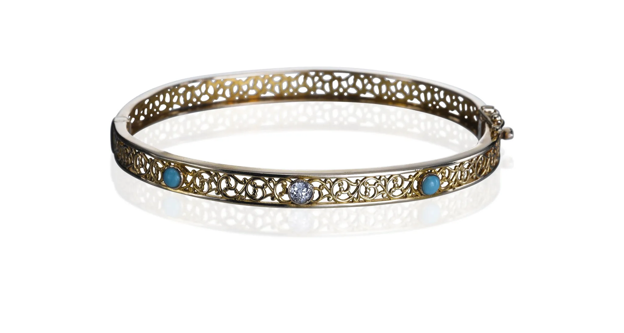 Old Mine Cut Diamond & Turquoise Bangle Bracelet