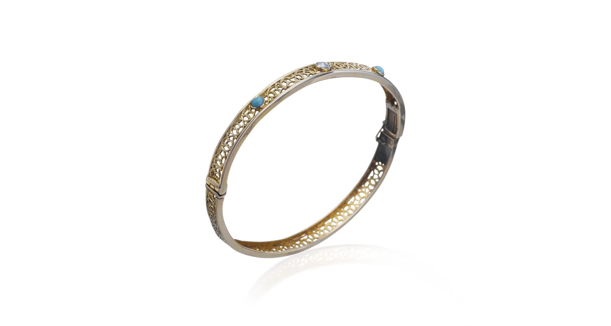 Old Mine Cut Diamond & Turquoise Bangle Bracelet