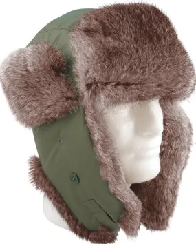 Olive Drab - Cold Weather Fur Flyers Hat with Fur Earflaps