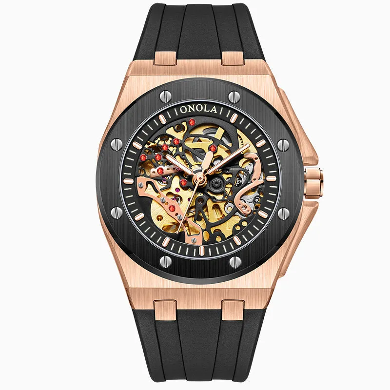 ONOLA 48mm Luxury Mens Skeleton Watch with Visible Gears