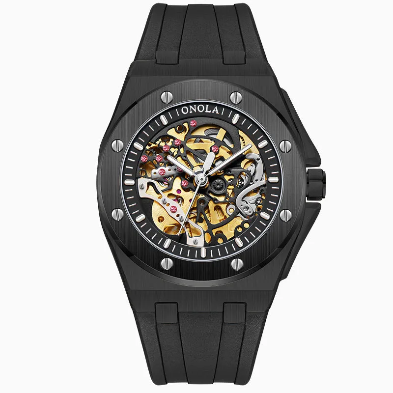 ONOLA 48mm Luxury Mens Skeleton Watch with Visible Gears