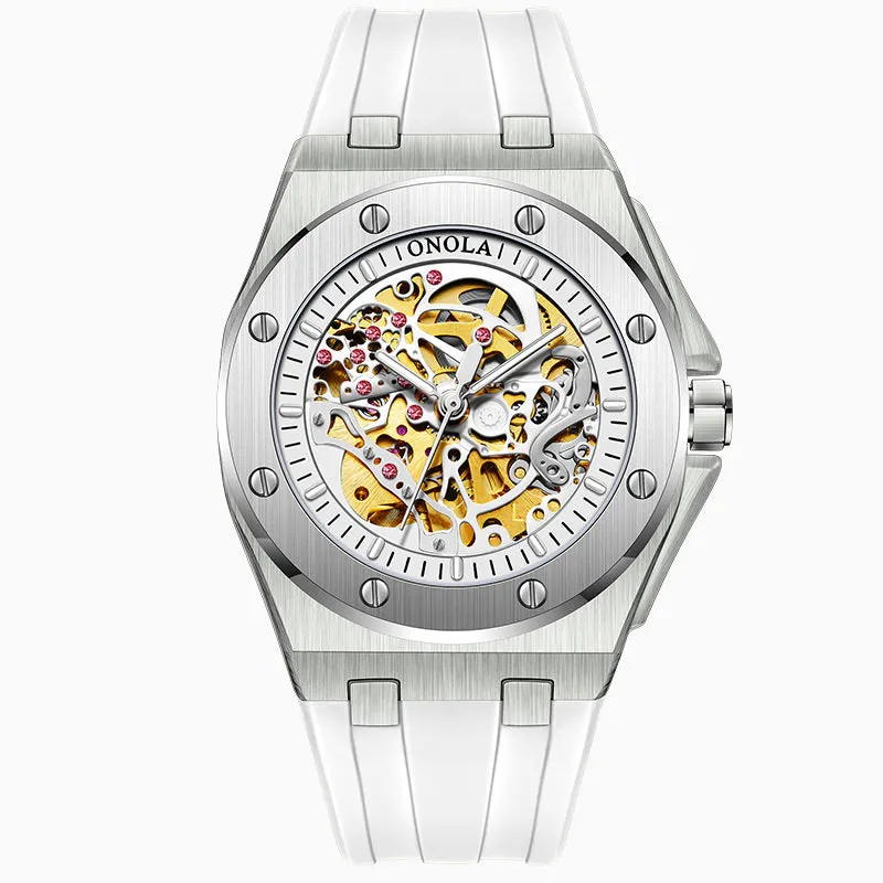 ONOLA 48mm Luxury Mens Skeleton Watch with Visible Gears