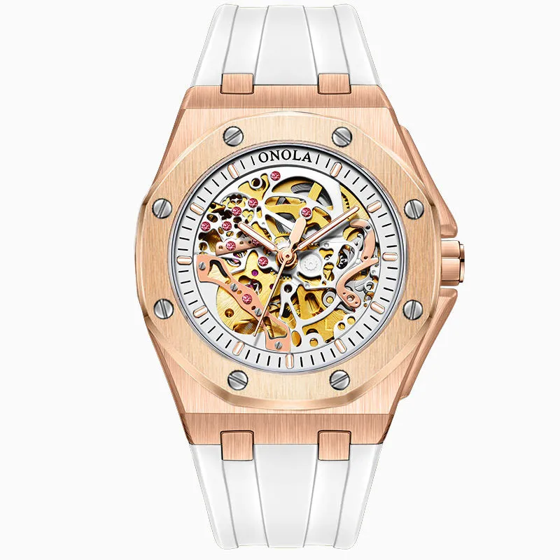 ONOLA 48mm Luxury Mens Skeleton Watch with Visible Gears