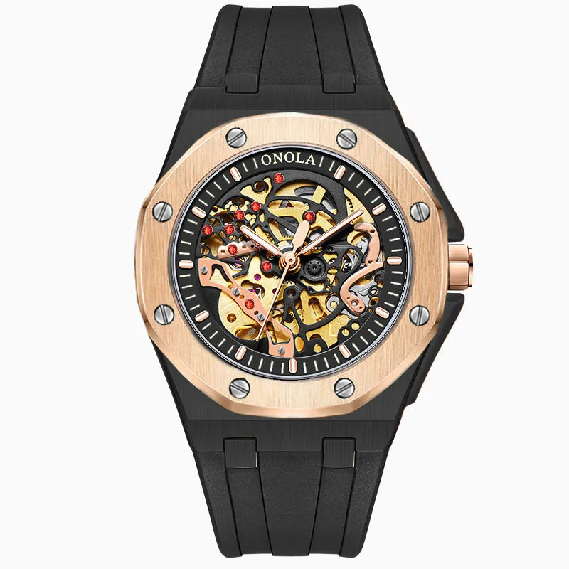 ONOLA 48mm Luxury Mens Skeleton Watch with Visible Gears