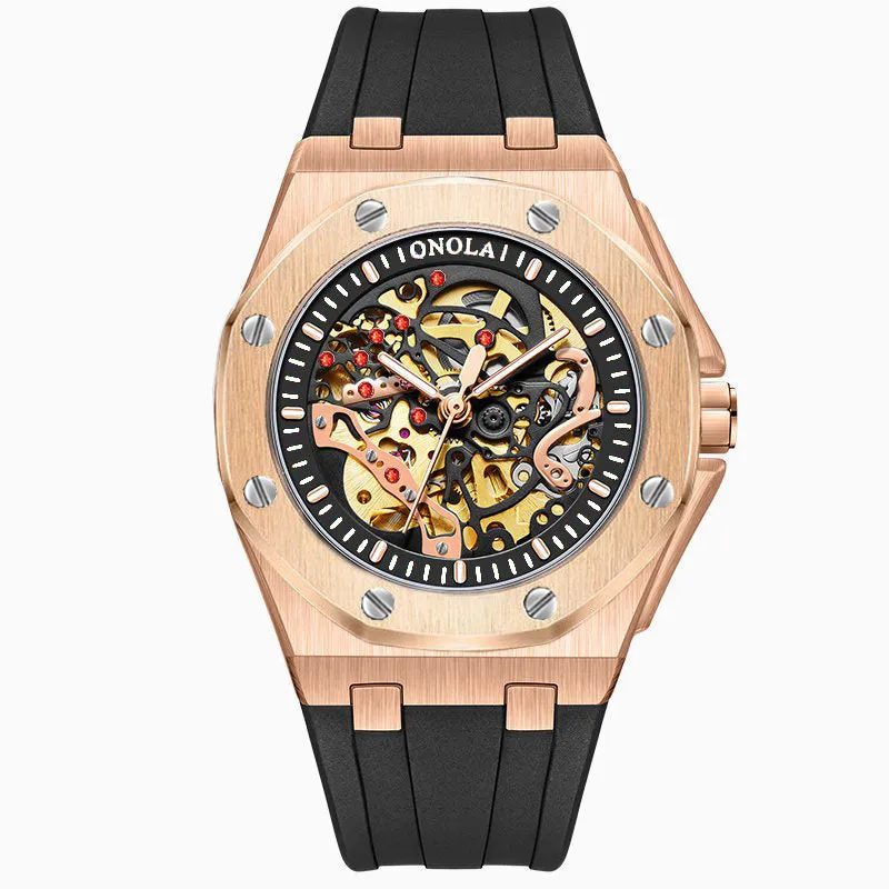 ONOLA 48mm Luxury Mens Skeleton Watch with Visible Gears