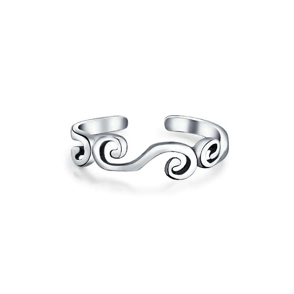 Open Spiral Celtic Swirl Toe Ring Oxidized Sterling Silver Midi Filigree