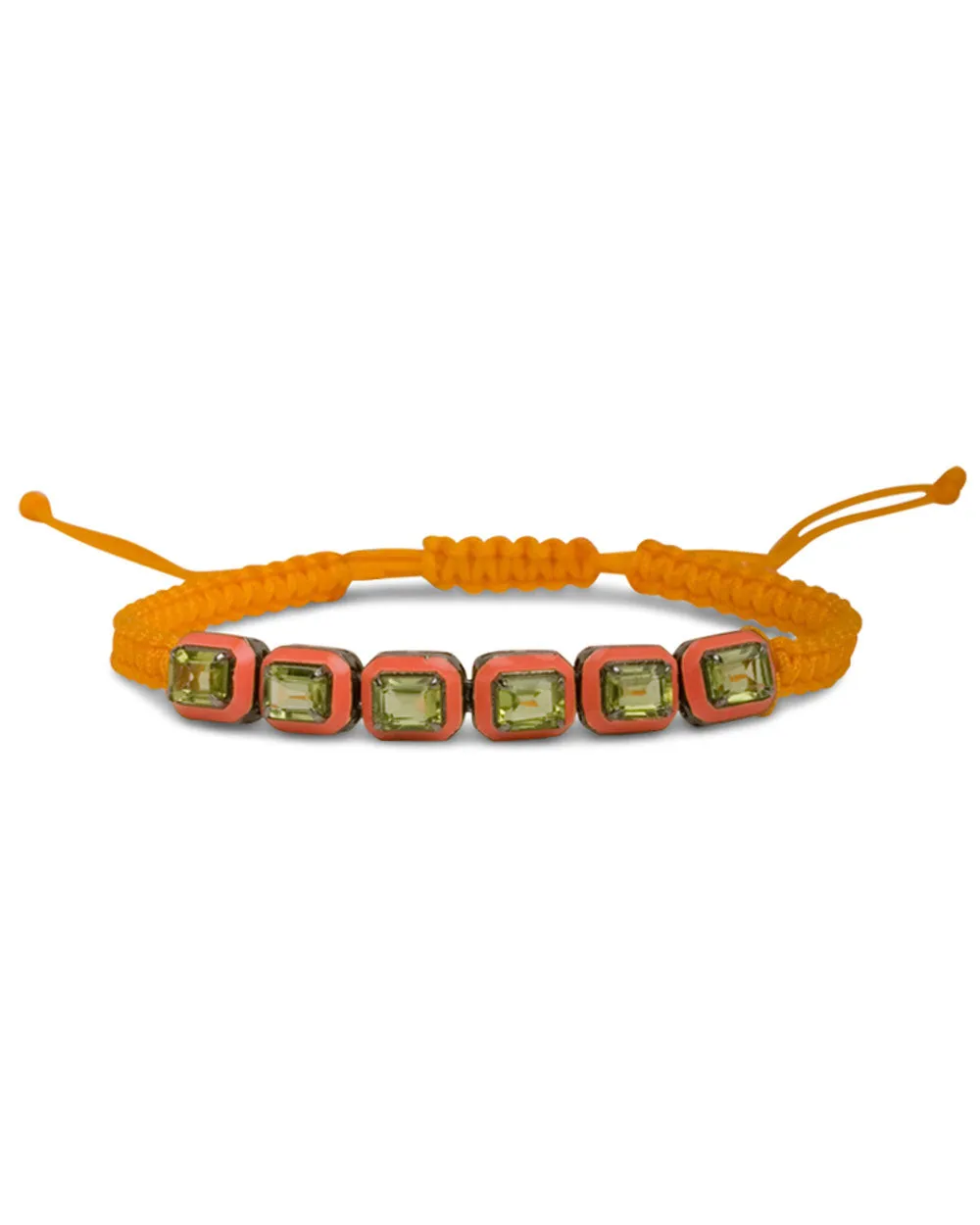 Orange Enamel and Peridot Cord Bracelet